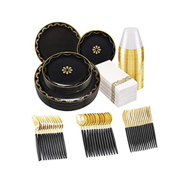 175-Pc Black & Gold Plastic Plates & Silverware Via Amazon on Sale