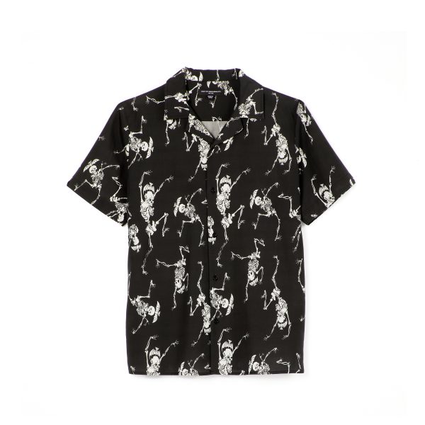 LUCKY BASTARD YAKUZA SHORT SLEEVE WOVEN  DANCING SKELETON  IN BLACK on Sale