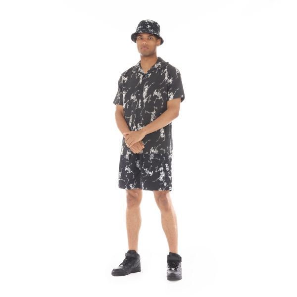 LUCKY BASTARD YAKUZA SHORT SLEEVE WOVEN  DANCING SKELETON  IN BLACK on Sale - Image 5
