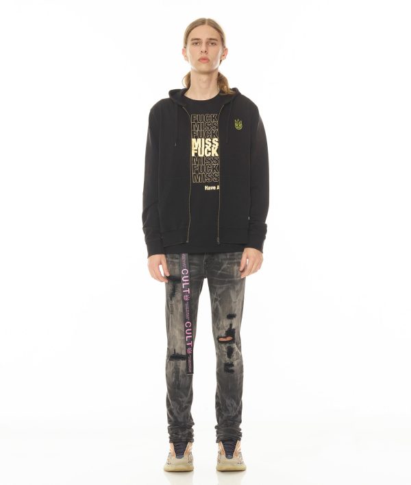 FRENCH FULL ZIP HOODED SWEATSHIRT ROCK N ROLL IN VINTAGE BLACK Online - Image 4