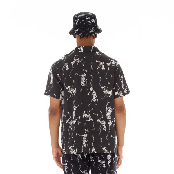 LUCKY BASTARD YAKUZA SHORT SLEEVE WOVEN  DANCING SKELETON  IN BLACK on Sale - Image 3