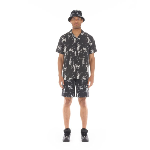 LUCKY BASTARD YAKUZA SHORT SLEEVE WOVEN  DANCING SKELETON  IN BLACK on Sale - Image 4