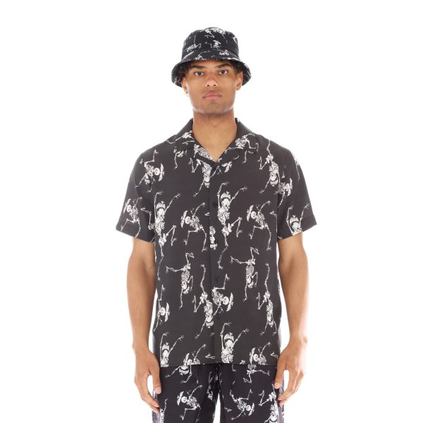 LUCKY BASTARD YAKUZA SHORT SLEEVE WOVEN  DANCING SKELETON  IN BLACK on Sale - Image 2