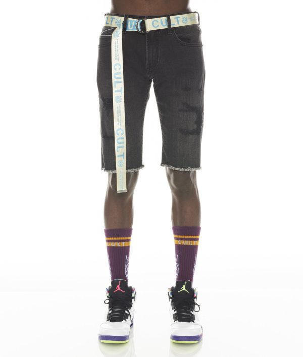 ROCKER SHORT STRETCH w  BELT IN JET BLACK Hot on Sale